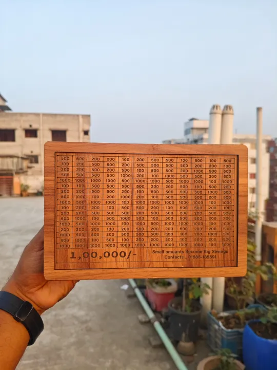 Wooden Money/Piggy Bank, Money Coin Box with Carved Design for Kids/Children/Adult (100000 taka)